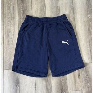 PUMA Navy Blue/White Logo Athletic Sweat Shorts Pockets Mens Sz Medium 30” x 8”